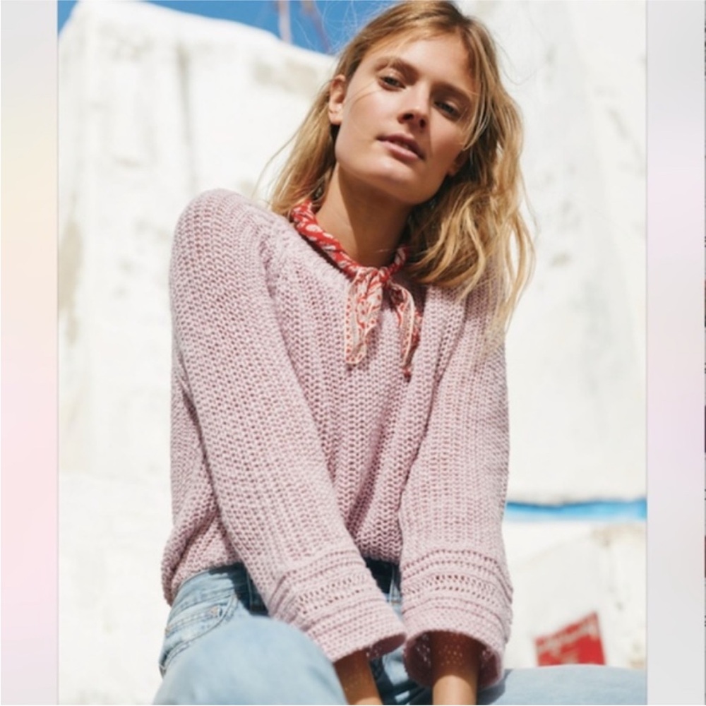 Madewell Open Knit Light Pink Sweater crochet size medium cottage core coastal